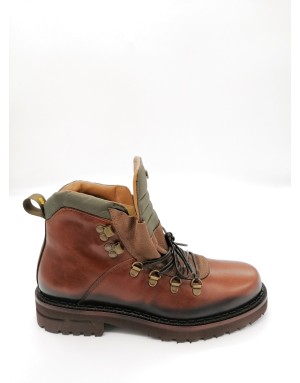 BRIMARTS 322300P, PEDULA IN VITELLO IN VITELLO COLORE CUOIO/SELLA CON RIPORTI IN NABUK BOTTALATO BROWN E TESSUTO TECNICO VERDE,