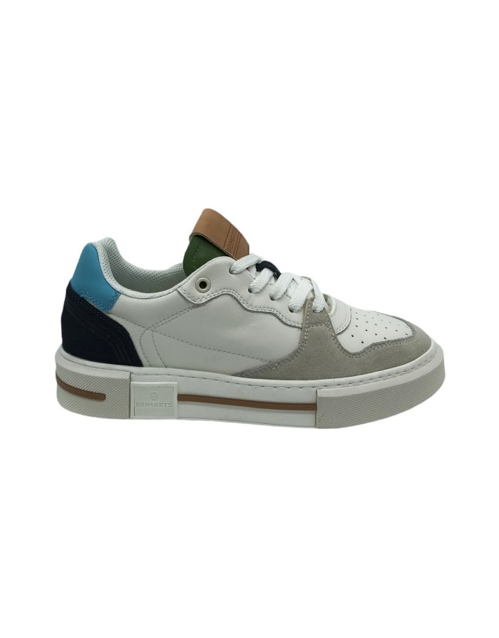 BRIMARTS 414820A, SNEAKER LACCI IN VITELLO COLORE AVORIO CON RIPORTI BLU-JEANS-CUOIO, FONDO GOMMA EXTRA LIGHT