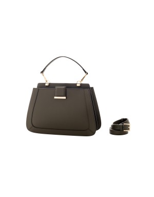 CROMIA BORSA MEDIA IN VITELLO COLORE VERDE OLIVA, DUE SCOMPARTI CON LAMPO, MANICO E TRACOLLA STACCABILI/REGOLABILI