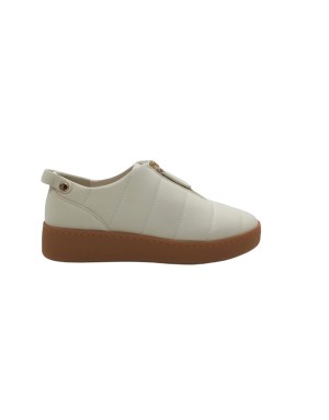 181 MIAMI SLIP-ON IN NAPPA MATERASSE' COLORE MILK CON LAMPO CENTRALE COLORE ORO, FONDO GOMMA 4CM