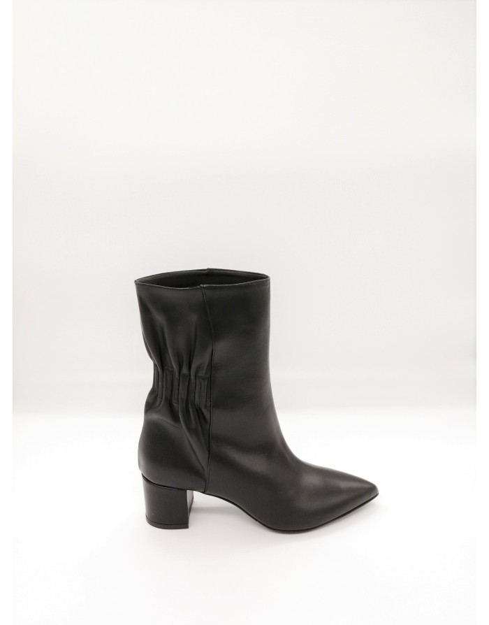 ALBANO 1177 TRONCHETTO A TUBINO IN VITELLO COLORE NERO,ELASTICO CON ARRICCIATURA NELLA PARTE POSTERIORE,TACCO FASCIATO 5CM,FOND