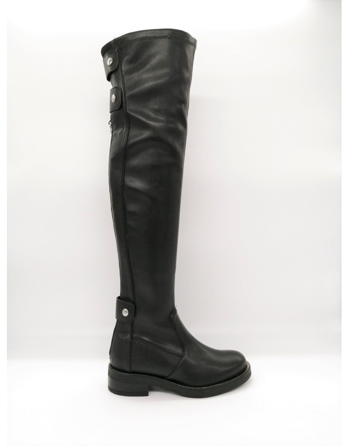 ALBANO 1223 STIVALE ALTO SOPRA GINOCCHIO IN NAPPA ELASTICIZZATA COLORE NERO,LAMPO POSTERIORE E CINTURINI SUL GAMBALE,FONDO GOMM