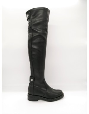 ALBANO 1223 STIVALE ALTO SOPRA GINOCCHIO IN NAPPA ELASTICIZZATA COLORE NERO,LAMPO POSTERIORE E CINTURINI SUL GAMBALE,FONDO GOMM