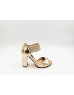 ALBANO 2090 SANDALO DECOLLETE' SPUNTATO CON ELASTICO ALLA CAVIGLIA, TOMAIA IN VITELLO LAMINATO COLOR PLATINO CON TACCO FASCIATO