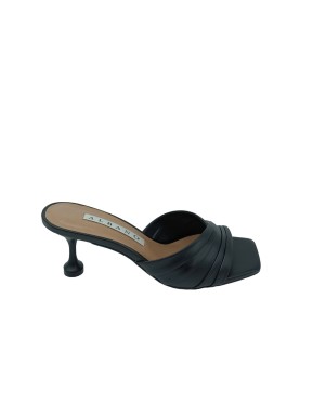 ALBANO 5130, SANDALO/SABOT UNA FASCIA IN VITELLO PLISSETTATO COLORE NERO, TACCO IN ABS 7CM, FONDO GOMMA