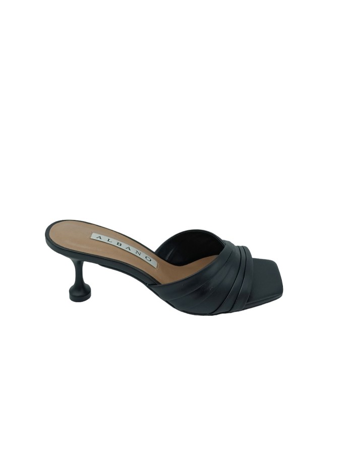 ALBANO 5130, SANDALO/SABOT UNA FASCIA IN VITELLO PLISSETTATO COLORE NERO, TACCO IN ABS 7CM, FONDO GOMMA