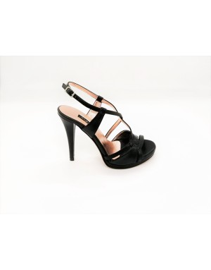 ALBANO 8757 SANDALO IN VITELLO COLORE NERO, TACCO FASCIATO 10 CM CON PLATONCINO,FONDO CUOIO