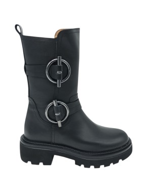 ALBANO ANFIBIO LISCIO IN VITELLO COLORE NERO, LAMPO E ACCESSORI LATERALI, FONDO GOMMA CARRO 5CM