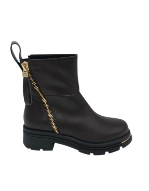 ALBANO ANFIBIO LISCIO IN VITELLO COLORE T.MORO, DUE LAMPO LATERALI DORATE E RIPORTO SUL PUNTALINO, FONDO GOMMA, TACCO 5CM