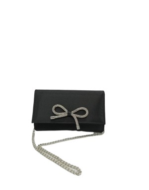 ALBANO B011, BORSA/POCHETTE IN RASO COLORE NERO CON FIOCCO IN STRASSE CRISTAL, CATENA/TRACOLLA ACCIAIO