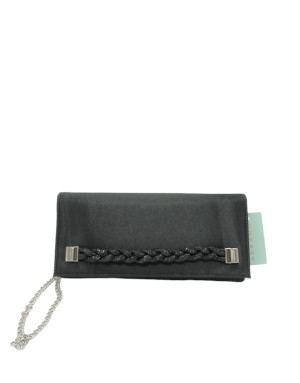 ALBANO B012, BORSA/POCHETTE IN RASO COLORE NERO CON CORDONCINO IN STRASSE NERI, CATENA/TRACOLLA ACCIAIO