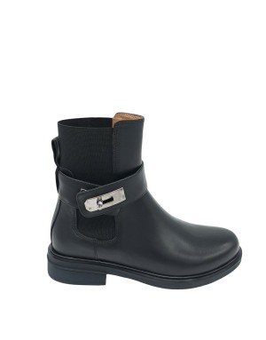 ALBANO BEATLES LISCIO IN VITELLO COLORE NERO, ELASTICI IN TINTA, CINTURINO STACCABILE CON FIBBIETTA, FONDO GOMMA, TACCO 4CM