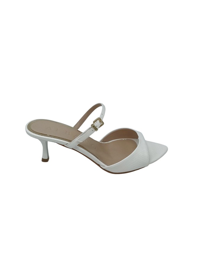 ALBANO SABOT SPUNTATO IN TEJUS COLORE BIANCO, TACCO IN ABS 7CM, FONDO CUOIO