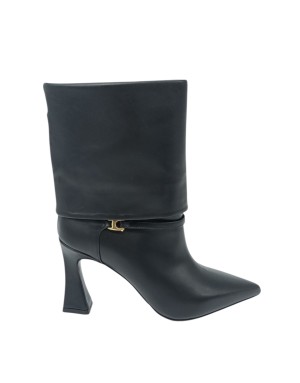 ALBANO TRONCHETTO LISCIO CON GHETTA, TOMAIA IN VITELLO COLORE NERO, TACCO FASCIATO 9CM