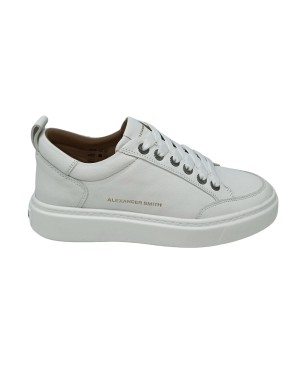 ALEXANDER SMITH BOND MAN SNEAKER LACCI IN VITELLO COLORE TOTAL WHITE, OCCHIELLI ACCIAIO, FONDO GOMMA EXTRA LIGHT