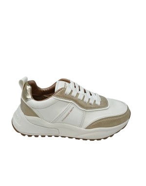 ALEXANDER SMITH ECO-DOVER  WOMAN SNEAKER LACCI IN ECOPELLE COLORE BIANCO CON RIPORTI IN LAMINATO PLATINO, FONDO GOMMA RUNNING 4