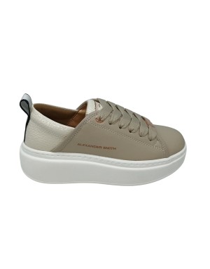 ALEXANDER SMITH ECO-WEMBLEY WOMAN, SNEAKER LACCI IN SIMILPELLE COLORE BEIGE CON TOPPONCINO IN VERNICE AVORIO, FONDO GOMMA EXTRA
