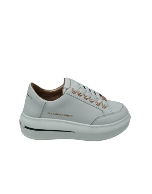 ALEXANDER SMITH LANCASTER WOMAN, SNEAKER LACCI  CON VASCHETTA, TOMAIA IN ECOPèELLE COLORE BIANCO CON PRTOFILI IN VERNICE IN TIN