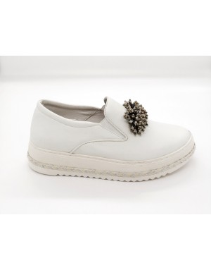 ALTRAOFFICINA Q2401X SLIP ON IN VITELLO COLORE BIANCO CON ACCESSORIO ACCIAIO, FONDO GOMMA CON GUARDOLO IN CORDA E LAMINATO