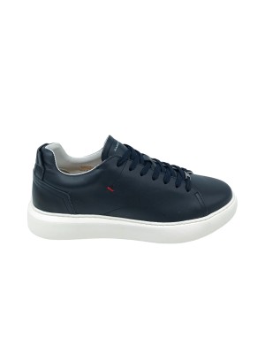 AMBITIOUS 10443, SNEAKER LACCI IN VITELLO COLORE BLU TUTTO, FONDO GOMMA EXTRA LIGHT BIANCO