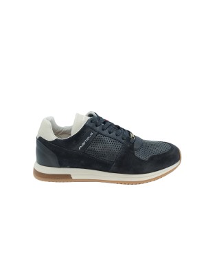 AMBITIOUS 11240, SNEAKER LACCI IN VITELLO MICROFORATO E CAMOSCIO COLORE BLU, FONDO GOMMA