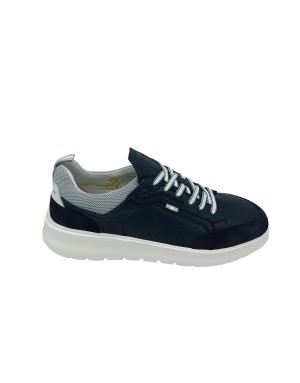 AMBITIOUS 12806, SNEAKER LACCI IN VITELLO E CAMOSCIO COLORE BLU/NAVY CON RIPORTI GRIGIO/BIANCHI, FONDO GOMMA EXTRA LIGHT