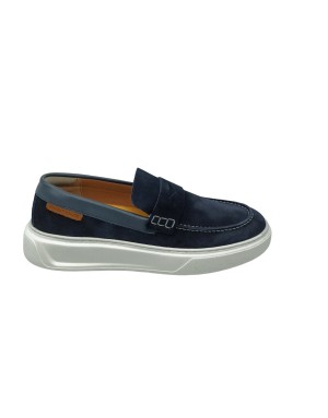 AMBITIOUS 13221, MOCASSINO IN CAMOSCIO E VITELLO COLORE BLU NAVY, FONDO GOMMA EXTRA LIGHT