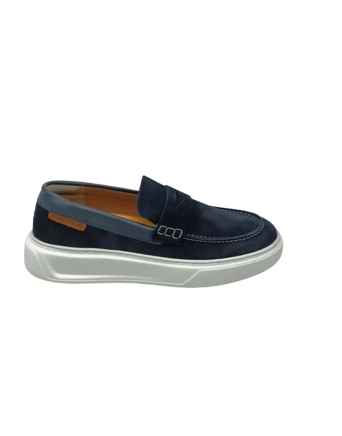 AMBITIOUS 13221, MOCASSINO IN CAMOSCIO E VITELLO COLORE BLU NAVY, FONDO GOMMA EXTRA LIGHT