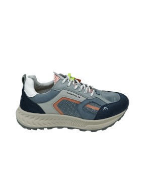 AMBITIOUS 13320, SNEAKER LACCI IN VITELLO-CAMOSCIO E TESSUTO TECNICO COLORE BLU-GRIGIO, FONDO GOMMA MICHELIN