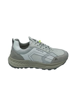 AMBITIOUS 13393, SNEAKER LACCI IN VITELLO-CAMOSCIO E TESSUTO TECNICO COLORE BIANCO, FONDO GOMMA MICHELIN