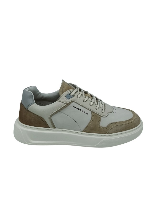 AMBITIOUS 13449, SNEAKER LACCI IN VITELLO E CAMOSCIO COLORE BEIGE, FONDO GOMMA EXTRA LIGHT