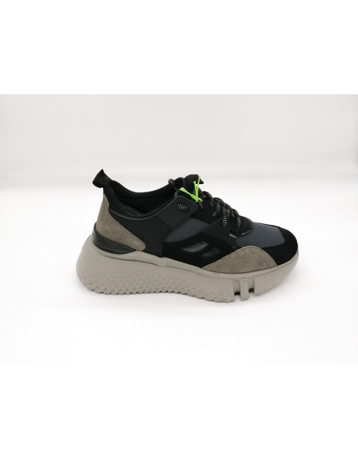AMBITIOUS 9778-1299AM,SNEAKER LACCI CON CALZINO INTERNO IN NEOPRENE,TOMAIA IN CAMOSCIO E TESSUTO TECNICO COLORE NERO/GRIGIO/TAU