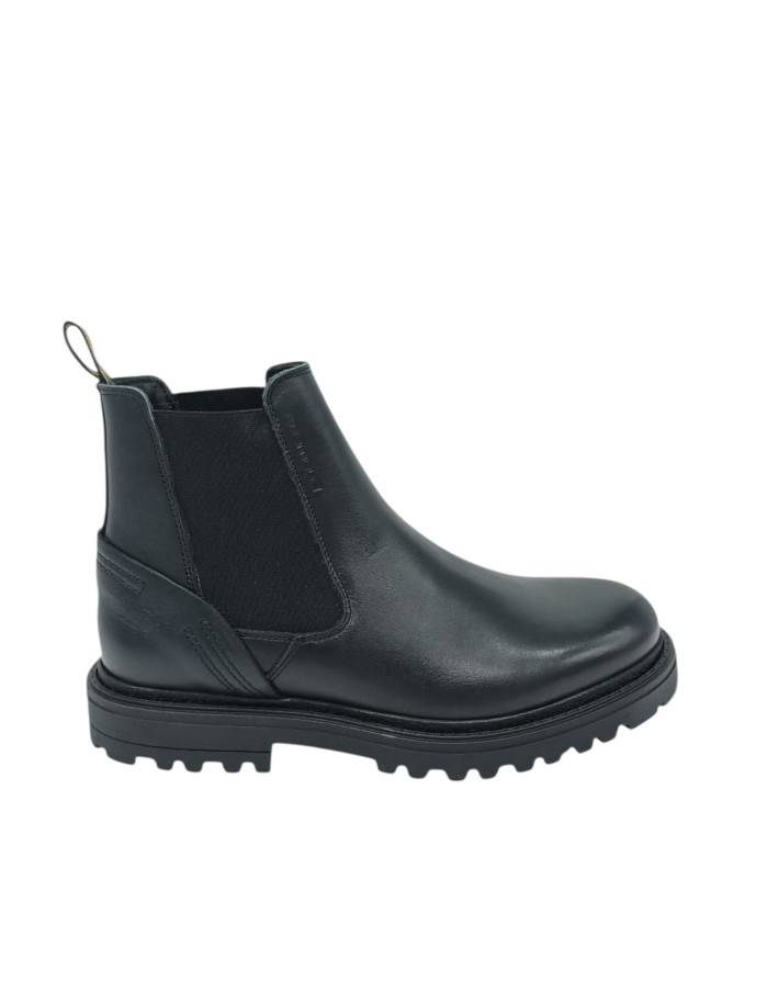 AMBITIOUS BEATLES LISCIO IN VITELLO INGRASSATO COLORE NERO, ELASTICI IN TINTA, FONDO GOMMA CARRO