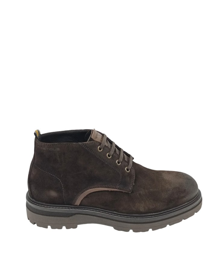 AMBITIOUS POLACCO MID LACCI LISCIO, TOMAIA IN CAMOSCIO INGRASSATO COLORE T.MORO CON PROFILI IN VITELLO IN TINTA, FONDO GOMMA CA