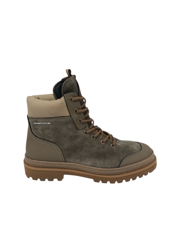 AMBITIOUS POLACCO STRINGATO IN VITELLO E CAMOSCIO INGRASSATO COLORE TAUPE, FONGO GOMMA CARRO