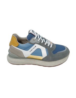 AMBITIOUS SNEAKER LACCI IN CAMOSCIO, TESSUTO TECNICO E TESSUTO RETATO COLORE GRIGIO/AZZURRO CON RIPORTI BIANCHI, FONDO GOMMA MA
