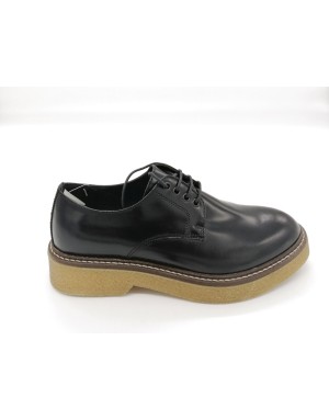 ANTICA CUOIERIA 20026 ALLACCIATO DERBY IN VITELLO SPAZZOLATO COLORE NERO, FONDO  PARA E GUARDOLO IN CUOIO CON IMPUNTURE IN CONT