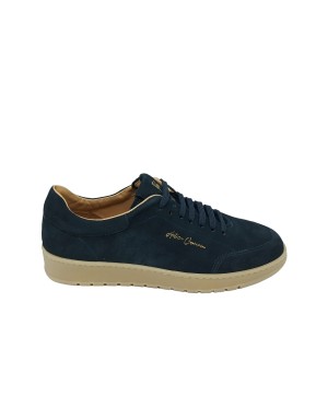 ANTICA CUOIERIA 22485 SNEAKER LACCI IN CAMOSCIO COLORE BLU, FONDO GOMMA COLOR MIELE