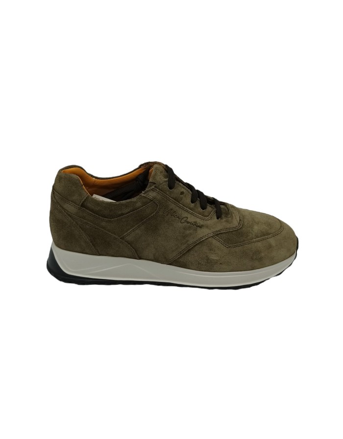 ANTICA CUOIERIA 22570, SNEAKER LACCI IN CAMOSCIO INGRASSATO COLORE TRUFFLE/VERDE BOSCO, FONDO GOMMA EXTRA LIGHT BEIGE