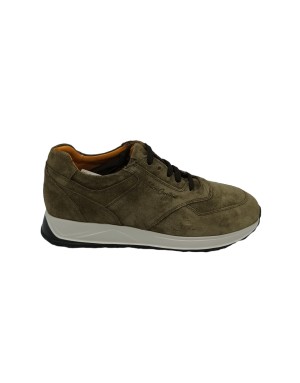 ANTICA CUOIERIA 22570, SNEAKER LACCI IN CAMOSCIO INGRASSATO COLORE TRUFFLE/VERDE BOSCO, FONDO GOMMA EXTRA LIGHT BEIGE