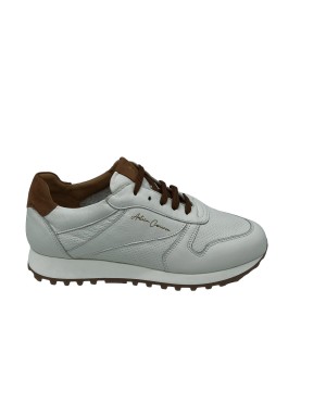 ANTICA CUOIERIA 22843 SNEAKER LACCI IN  VITELLO MICROFORATO COLORE BIANCO CON TOPPONCINO E PROFILO LINGUETTA IN CAMOSCIO COLORE