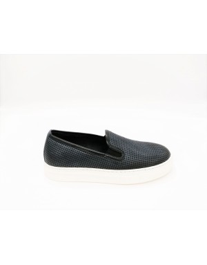 ANTICA CUOIOERIA 20137 SLIP-ON IN VITELLO MILLEFORI COLORE BLU, FONDO GOMMA EXTRA LIGHT