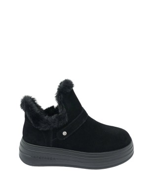 APEPAZZA F4LIFTY08 LIVIA, BEATLES LISCIO IN CAMOSCIO COLORE NERO CON PROFILI N PELLICCIA IN TINTA, PIETRE CRISTAL LATERALI, FON