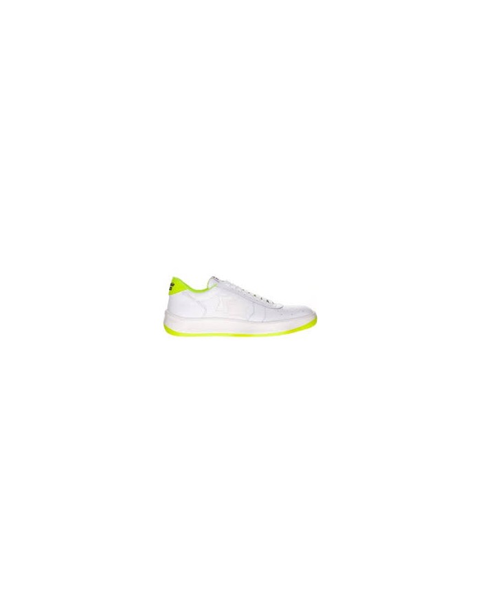 ATLANTIC STARS DRAKE SNEAKER LACCI IN VITELLO COLORE BIANCO CON RIPORTI GIALLO FLUO, FONDO GOMMA