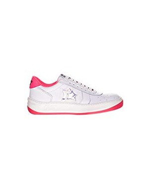 ATLANTIC STARS SUEZ SNEAKER LACCI IN VITELLO COLORE BIANCO CON PROFILO FLUO FUXIA, FONDO GOMMA