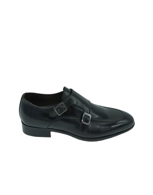 B.J.DEWIDSON 3045 DOPPIA FIBBIA CON VASCHETTA, TOMAIA IN VITELLO SPAZZOLATO COLORE NERO, FONDO CUOIO