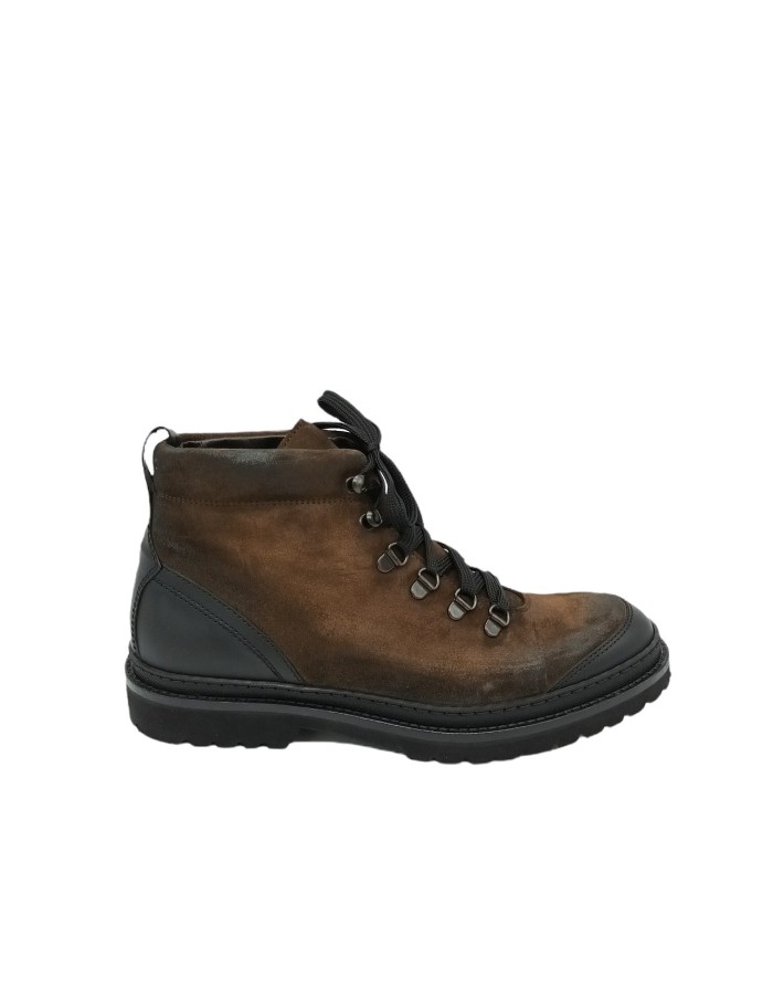 B.J.DEWIDSON 3046 POLACCO/PEDULA IN CAMOSCIO INGRASSATO COLORE TABACCO CON PUNTALINO E TOPPONCINO IN VITELLO NERO, ALLACCIATURA