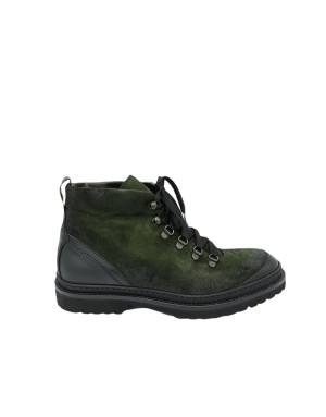 B.J.DEWIDSON 3046 POLACCO/PEDULA IN CAMOSCIO INGRASSATO COLORE VERDE CON PUNTALINO E TOPPONCINO IN VITELLO NERO, ALLACCIATURA C