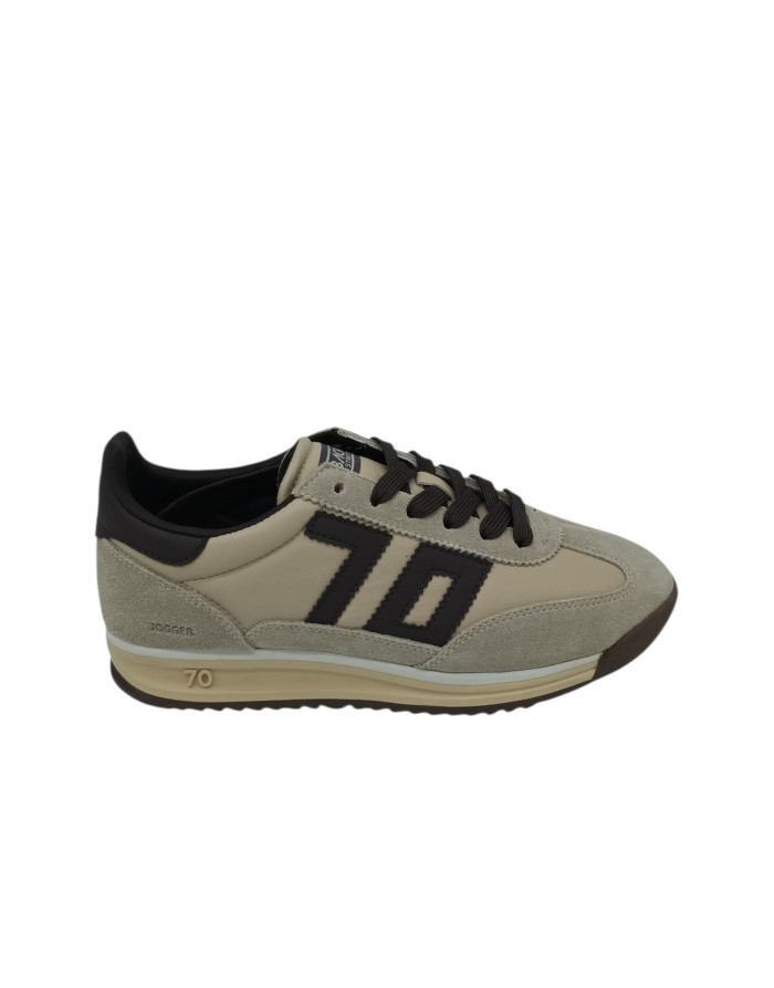 BACK 70  JOGGER  SNEAKER LACCI IN VITELLO E CAMOSCIO COLORE BEIGE-T.MORO, FONDO GOMMA BICOLOR 3CM