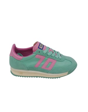 BACK 70  JOGGER 15 SNEAKER LACCI IN CAMOSCIO E TESSUTO COLORE VERDE ACQUA CON RIPORTI FUXIA, FONDO GOMMA BICOLOR 3CM